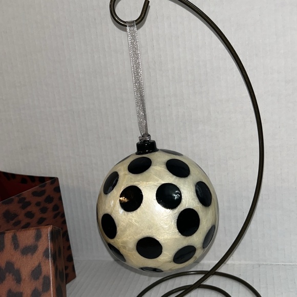 Chico’s Black & Cream Polka Dot Globe Retired Ornament w/Animal Print Gift Box - Picture 2 of 5